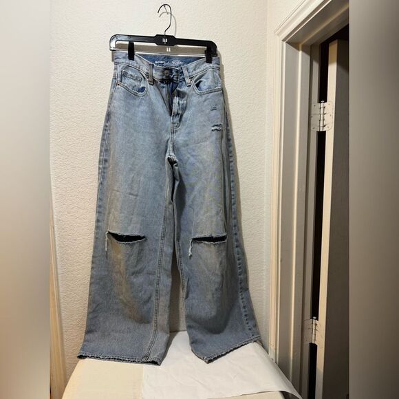 Old Navy Baggy Wide-Leg Non Stretch Jean Women 4 Tall Extra High Rise - Picture 1 of 7